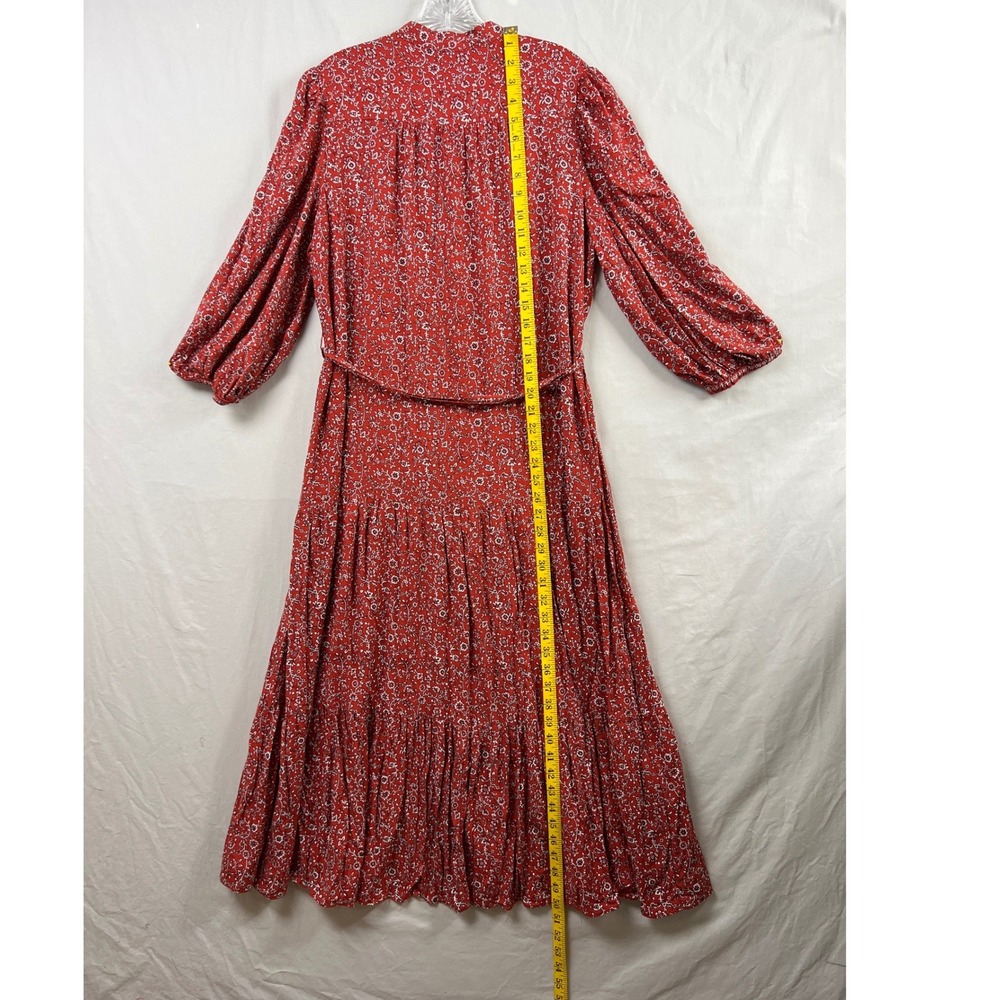Max Studio Maxi Dress Womens Large Red Floral Tiered Button Front Boho NEW - Picture 6 of 12